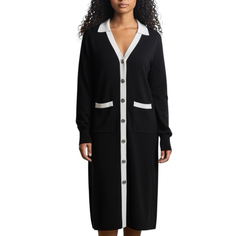 Love Scarlett Black & Gold Tone Buttons down front sweater Dress Sz L/G